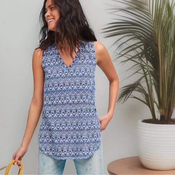 Anthropologie T.la Blue Breezy Tunic Sleeveless Hi-lo Hem Cotton Tank Top Size L - Picture 7 of 11
